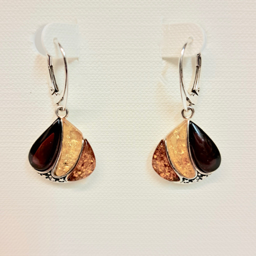 Click to view detail for HWG-2335 Earrings, Cherry, Yellow and Rum Amber Dangles $60
